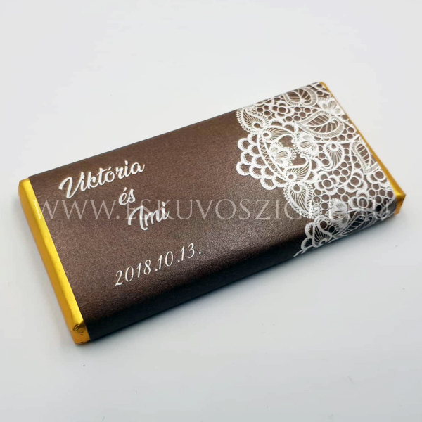 Diabetikus csoki ajándék köszönet csoki csokoládé esküvőre |  | Diabetikus csipkés vintage köszönetcsokoládé