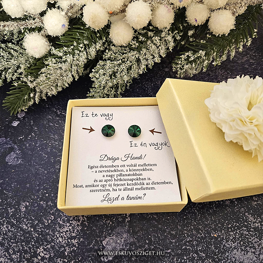 Női tanú és koszorúslány felkérő meghívó testvér képeslap egyedi különleges ajándék ékszer esküvőre | Brittany koszorúslány- tanú felkérő ékszer fülbevalóval Swarovskival is