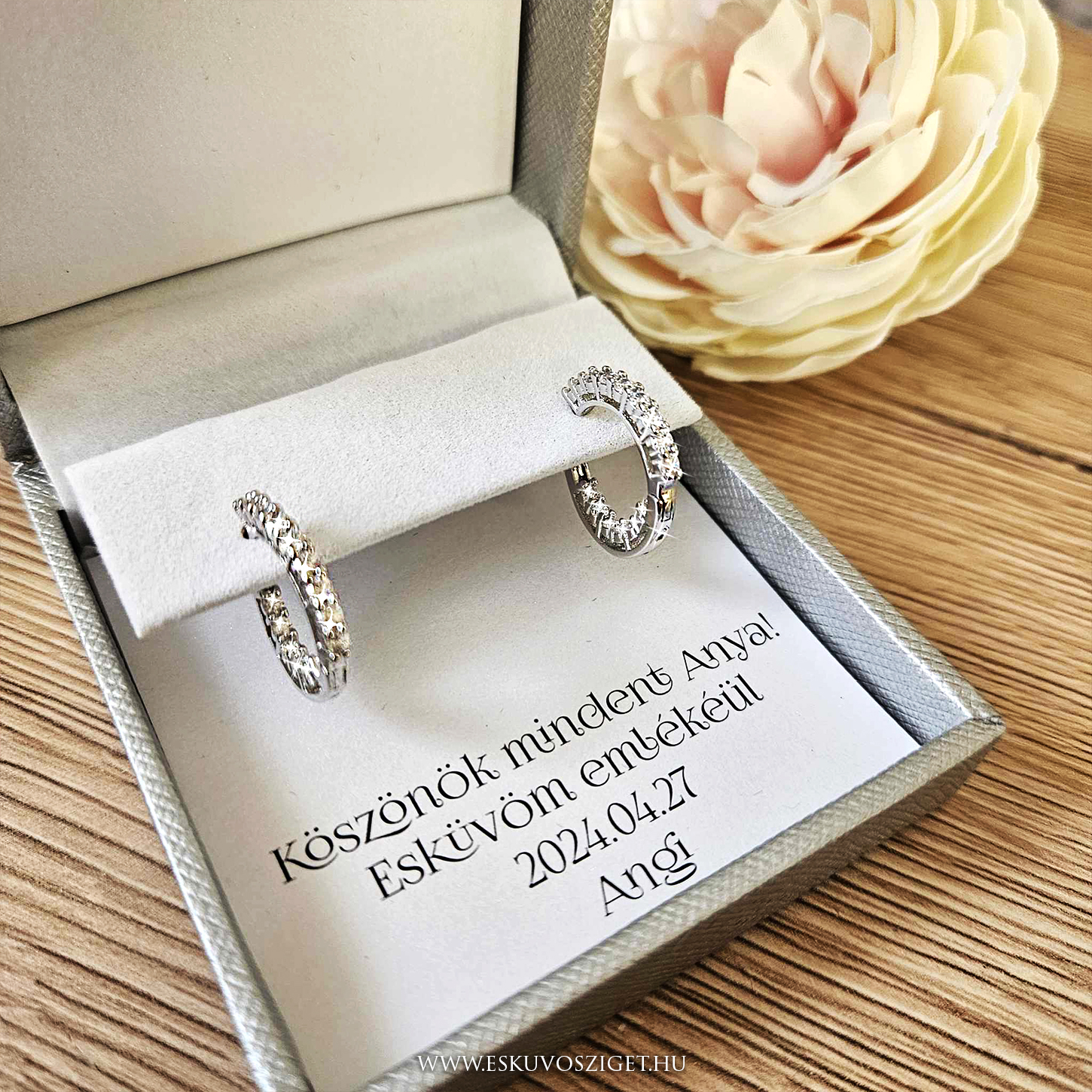 Örömanya szülőköszöntő női tanú és koszorúslány felkérő meghívó egyedi különleges ajándék ékszer esküvőre | ezüst cirkónia ékszer fülbevaló