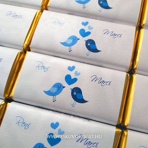 Diabetikus csoki ajándék köszönet csoki csokoládé esküvőre | Diabetikus szerelmes madarak köszönetcsokoládé