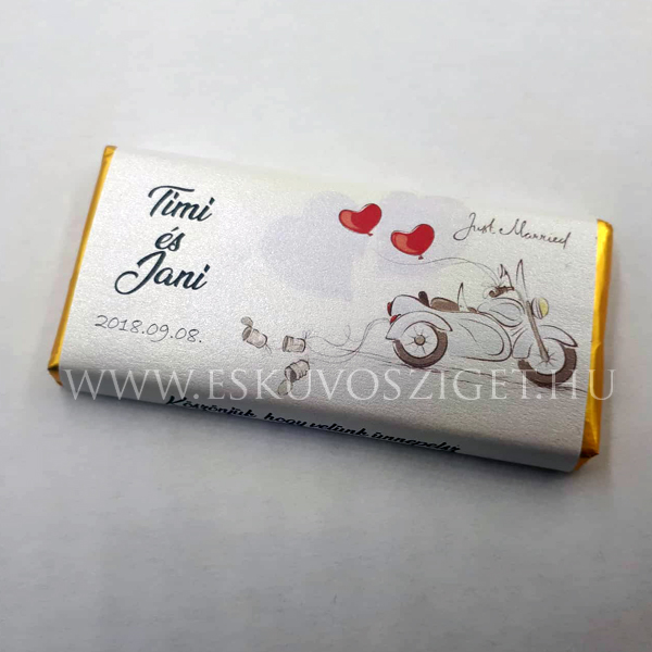 Diabetikus csoki ajándék köszönet csoki csokoládé esküvőre | Diabetikus motoros témájú köszönetcsokoládé