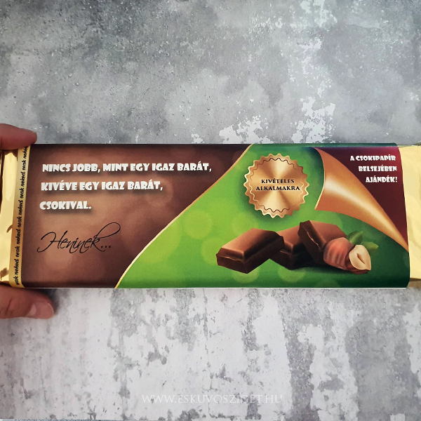 csoki egyedi borítás csomagolás papír, ajándék csoki különleges