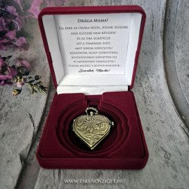 gravírozható női sziv zsebóra | örömanya ajándék | esküvő anya ajándék | feliratos ajándék | szülőköszöntő ajándék | koszorúslány és tanú felkérő meghívó | esküvosziget