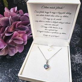 Örömanya szülőköszöntő női tanú és koszorúslány felkérő meghívó egyedi különleges ajándék ékszer esküvőre | Swarovski szív medálos nyaklánc díszdobozban egyedi üzenettel fehér dobozban