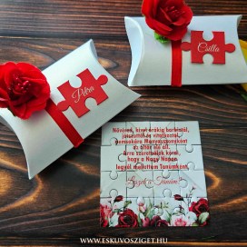 Tanú és koszorúslány felkérő meghívó testvér képeslap egyedi különleges ajándék esküvőre | Puzzle koszorúslány tanú felkérő dekorált dobozkában