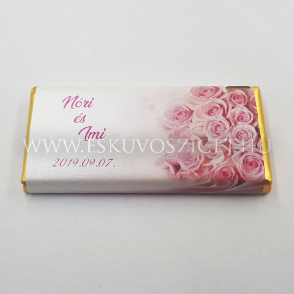 Diabetikus csoki ajándék köszönet csoki csokoládé esküvőre | Diabetikus rózsa mintájú köszönetcsokoládé