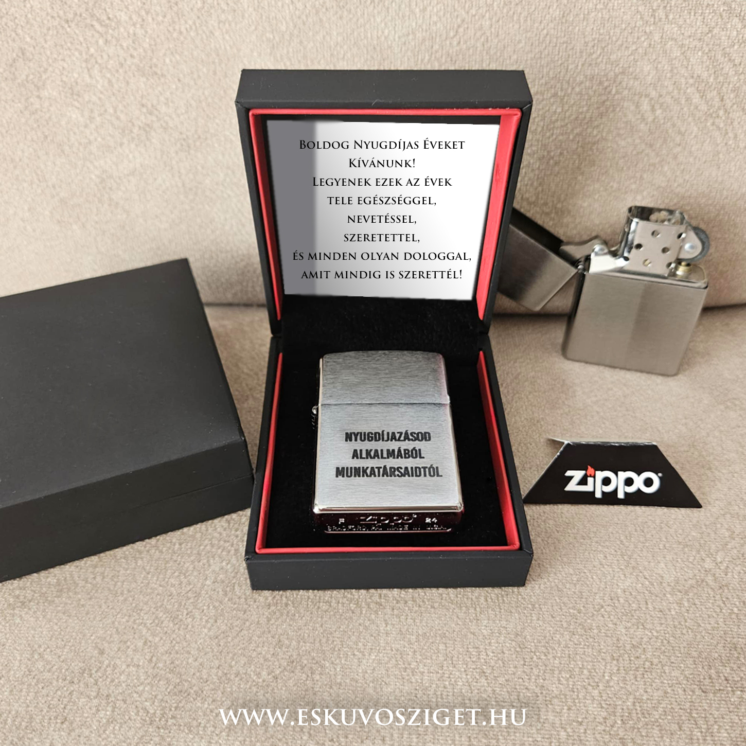 ZIPPO gravírozható öngyújtó egyedi ajándék többféle díszdobozban