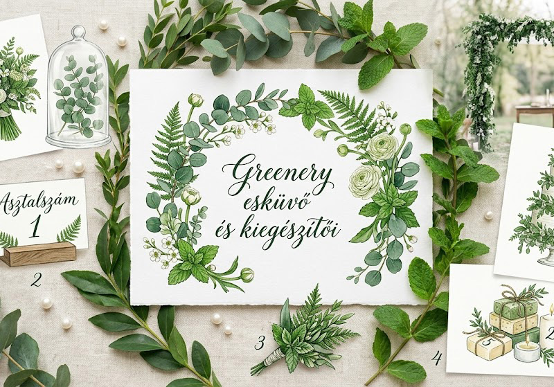 Greenery esküvő és kiegészítői