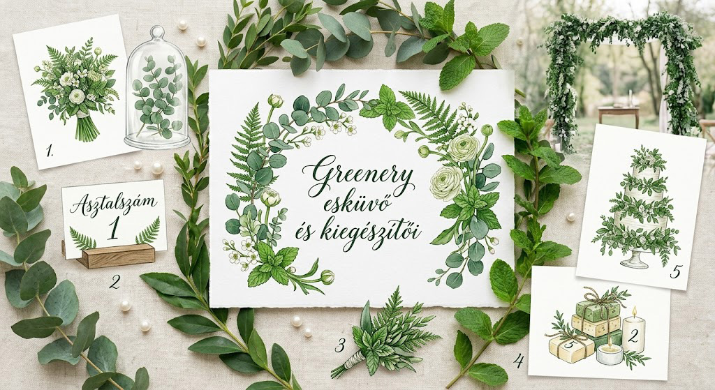 Greenery esküvő és kiegészítői