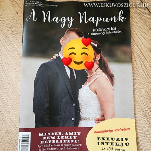 Egyedileg szerkesztett színes A4-es esküvői újság és magazin fényképekkel és cikkekkel