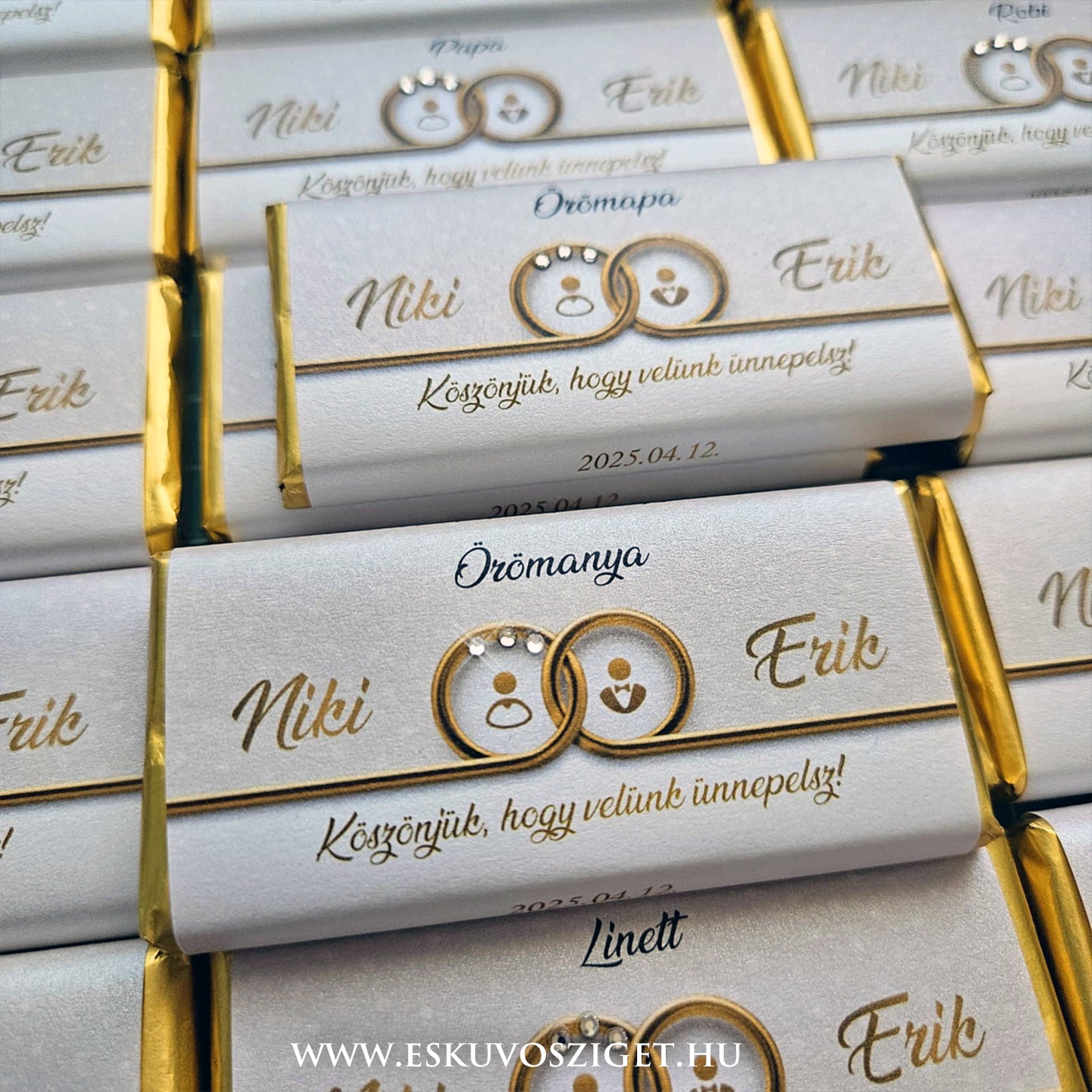 Ültetőkártyás Love ikonos gyűrűs arany köszönetcsokoládé köszönetcsoki különlegyes egyedi ajándék