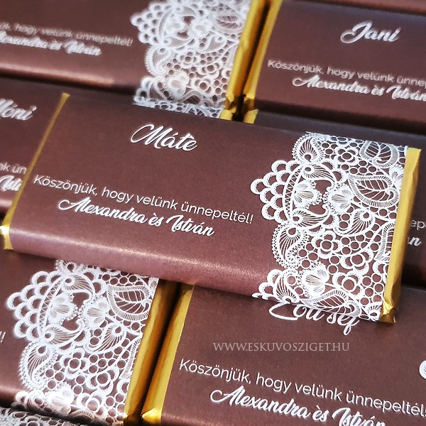 Diabetikus csoki ajándék köszönet csoki csokoládé esküvőre | | Diabetikus csipkés vintage köszönetcsokoládé